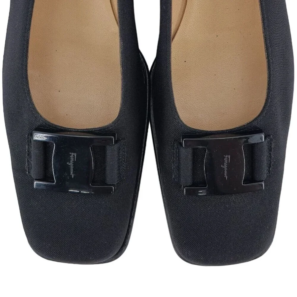 Salvatore Ferragamo Italy Black Fabric Formal Dress Shoes Women 8AA Buckle Pumps - Picture 3 of 11